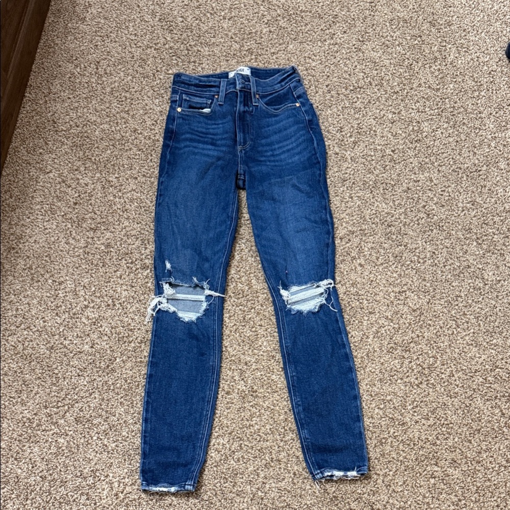 Paige size 24 High-Rise Distressed Skinny Jeans - Dark Blue